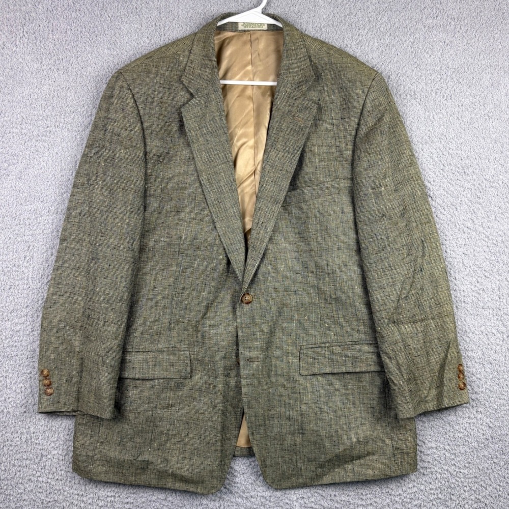 Orvis Blazer Mens 46R Green 100% Silk Sport Coat Two Button Textured Check